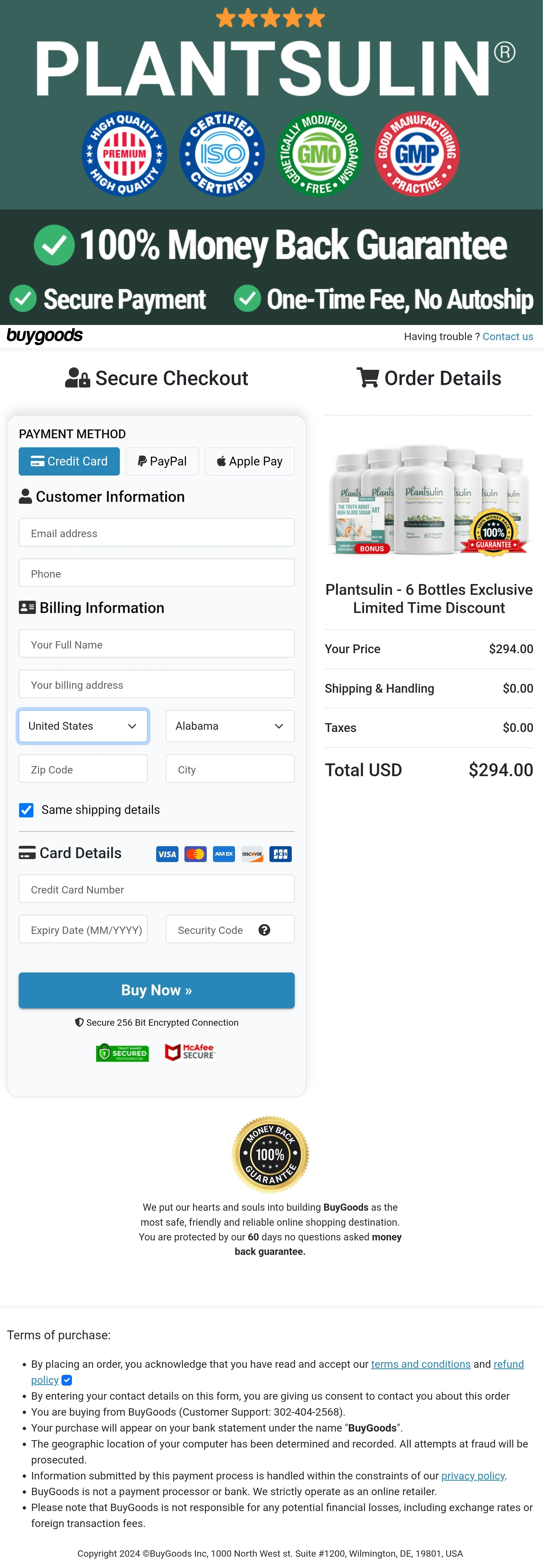 Plantsulin order form